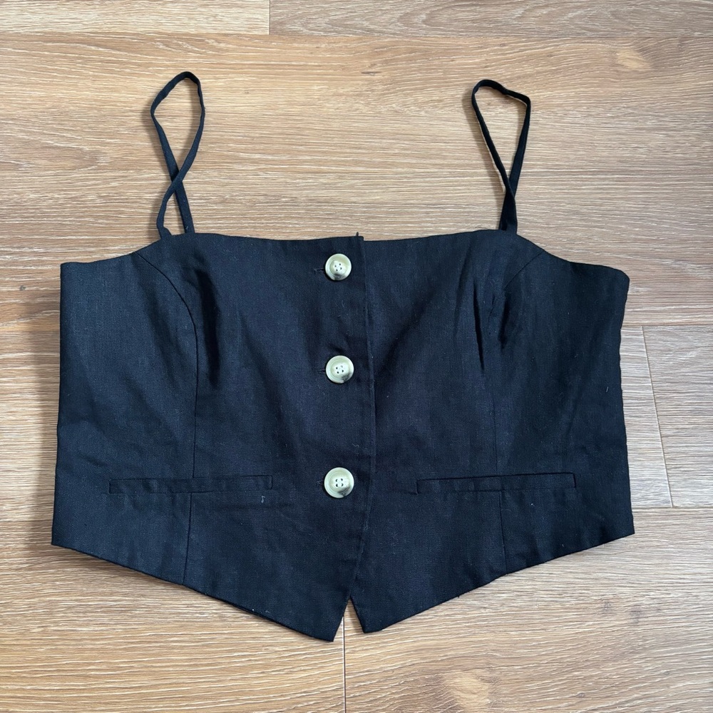 Zara Black Buttoned Tank Top